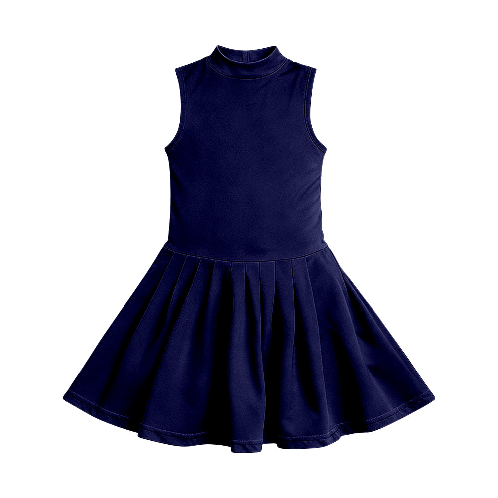 Baby Girls Navy Sleeveless Yoga Active Pleated Knee Length Dress Preorder