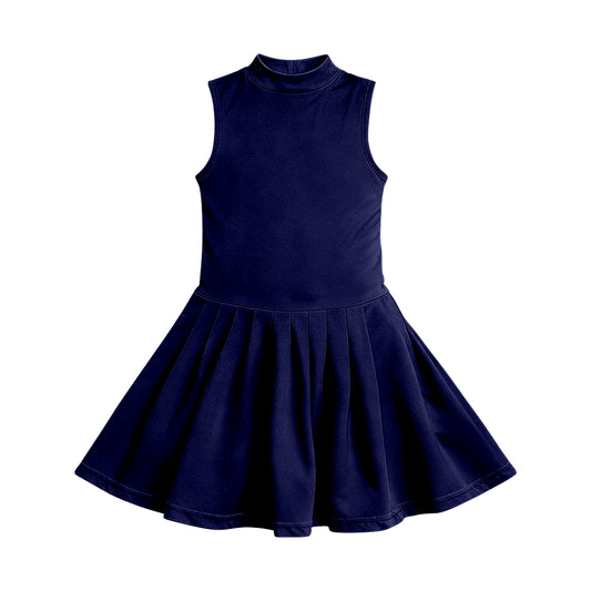 Baby Girls Navy Sleeveless Yoga Active Pleated Knee Length Dress Preorder