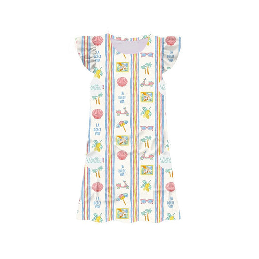 Baby Girls Flutter Sleeve Colorful Stripe Beach Knee Length Dresses Preorder