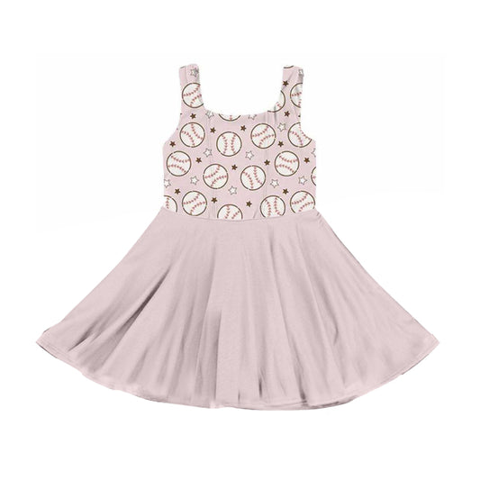 Baby Girls Pink Sleeveless Star Baseballs Team Knee Length Dresses Preorder