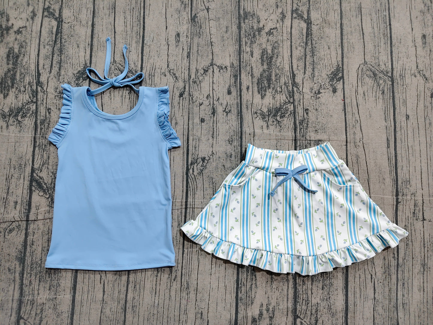 Baby Girls Sleeveless Top Flowers Stripe Skirt Shorts Yoga Active Clothes Set Preorder