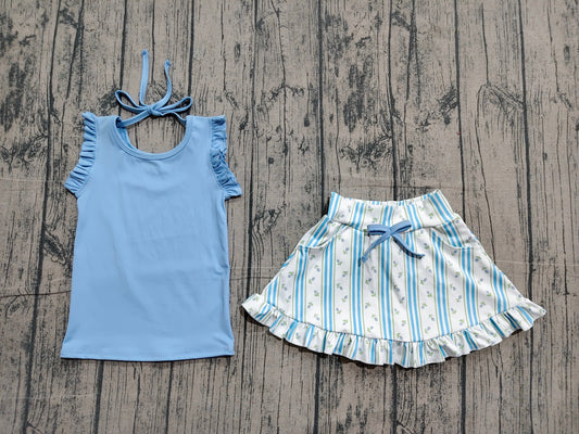 Baby Girls Sleeveless Top Flowers Stripe Skirt Shorts Yoga Active Clothes Set Preorder