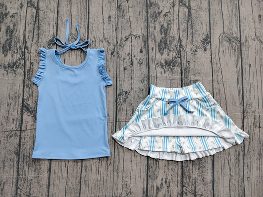 Baby Girls Sleeveless Top Flowers Stripe Skirt Shorts Yoga Active Clothes Set Preorder