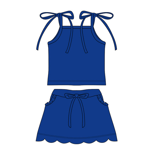 Baby Girls Navy Strap Top Scallop Pockets Skirt Shorts Clothes Set Preorder