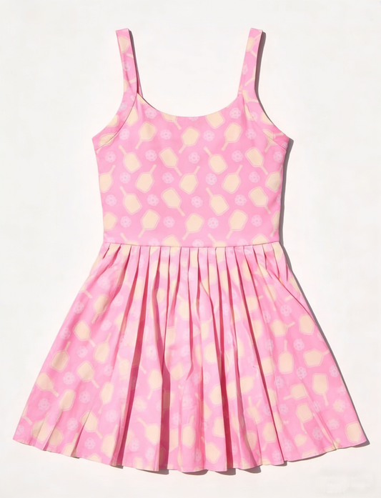 Baby Girls Pink Strap Tennis Team Yoga Active Pleated Knee Length Dress Preorder