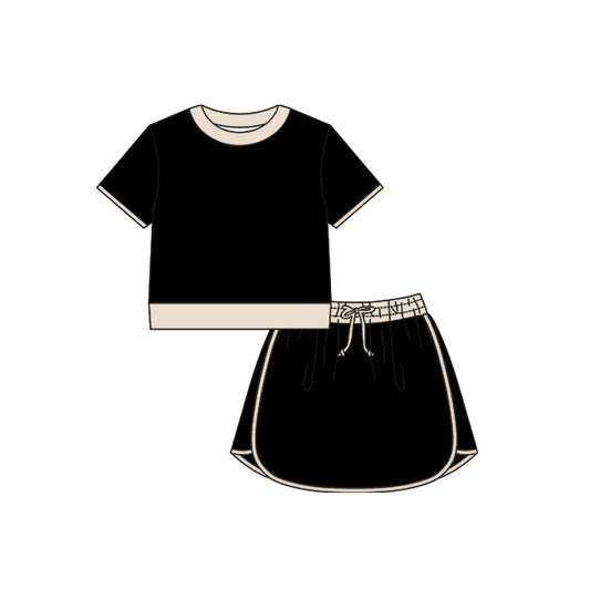 Baby Girls Black Top Skirt Shorts Cotton Clothes Sets Preorder