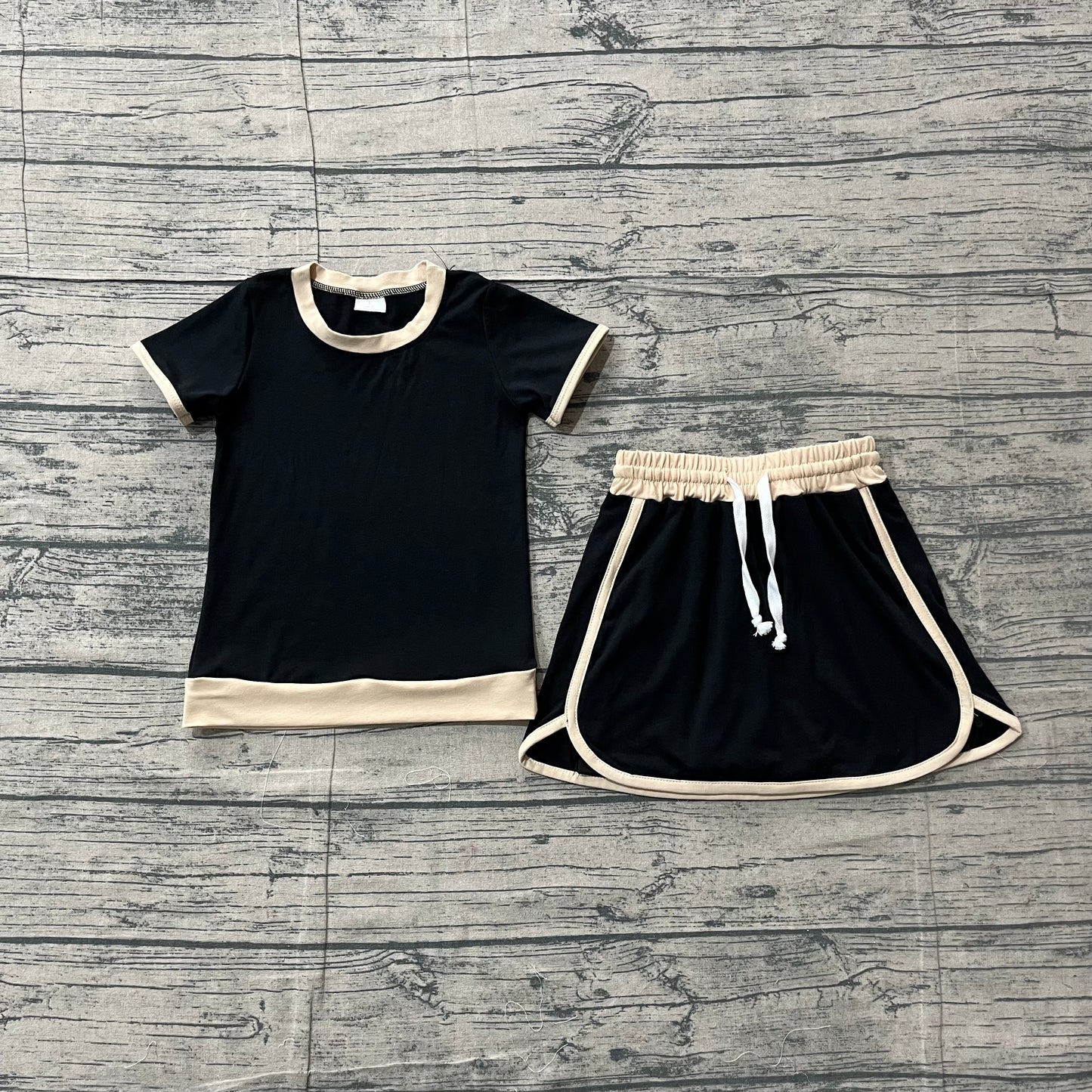 Baby Girls Short Sleeve Black Top Skirt Shorts Cotton Clothes Sets