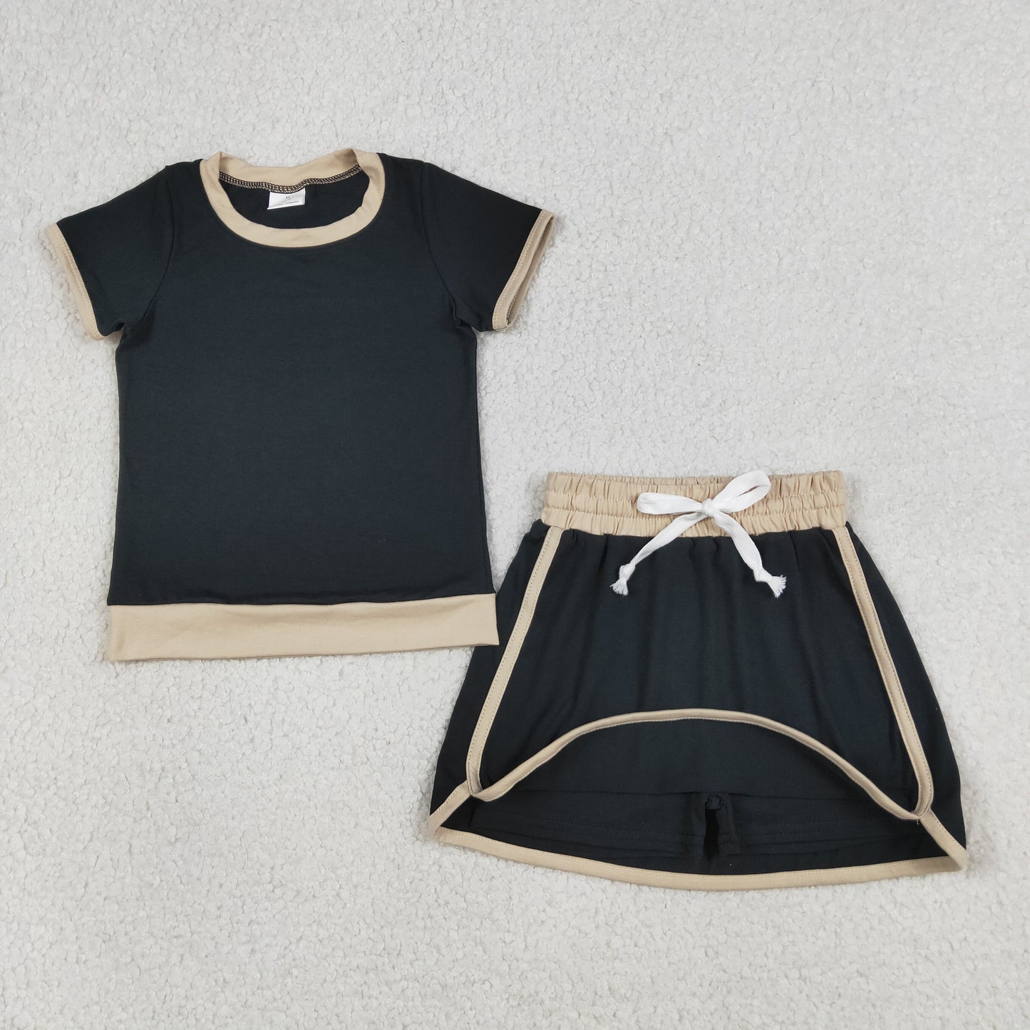 Mama and Me Girls Black Short Sleeve Shirt Top Skirt Short Cotton Clothes Sets