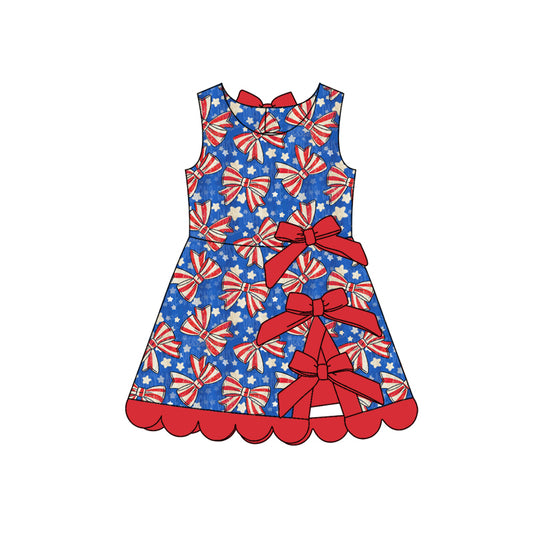 Baby Girls Flag Bows Stars 4th of July Yoga Active Scallop Short Knee Length Dress Preorder