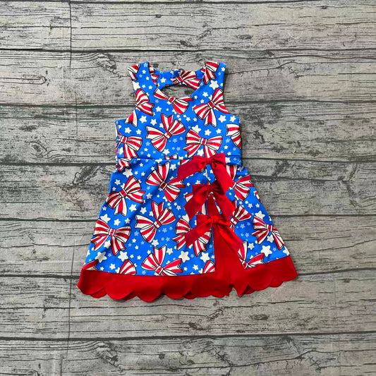 Baby Girls Flag Bows Stars 4th of July Yoga Active Scallop Short Knee Length Dress Preorder