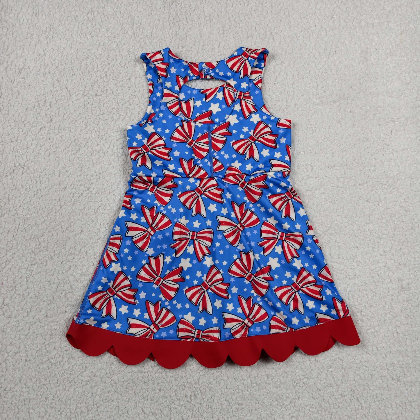 Baby Girls Flag Bows Stars 4th of July Yoga Active Short Scallop Knee Length Dress