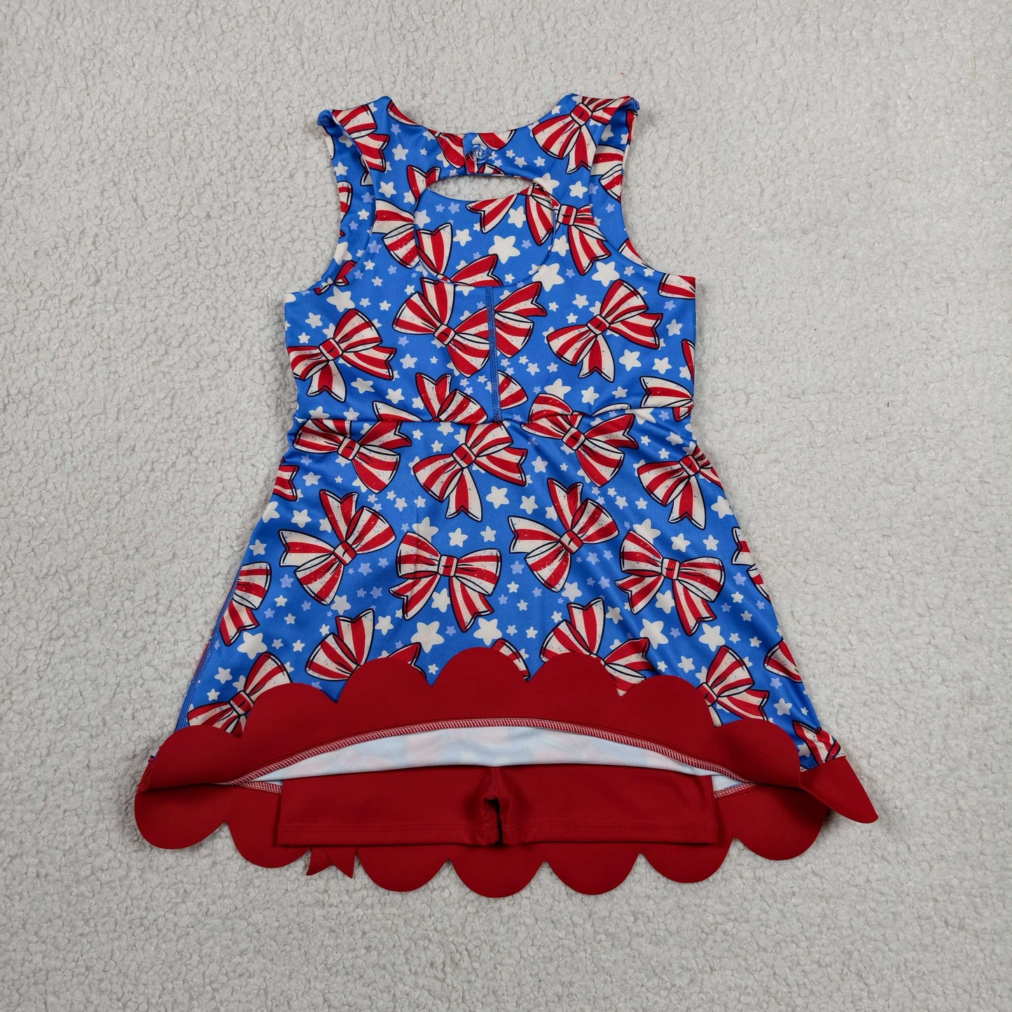 Baby Girls Flag Bows Stars 4th of July Yoga Active Short Scallop Knee Length Dress