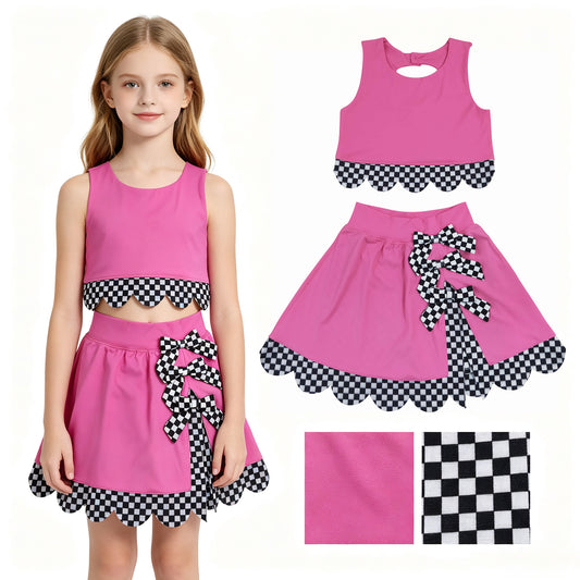 Baby Girls Pink Sleeveless Vests Bows Short Yoga Active Scallop Clothes Set