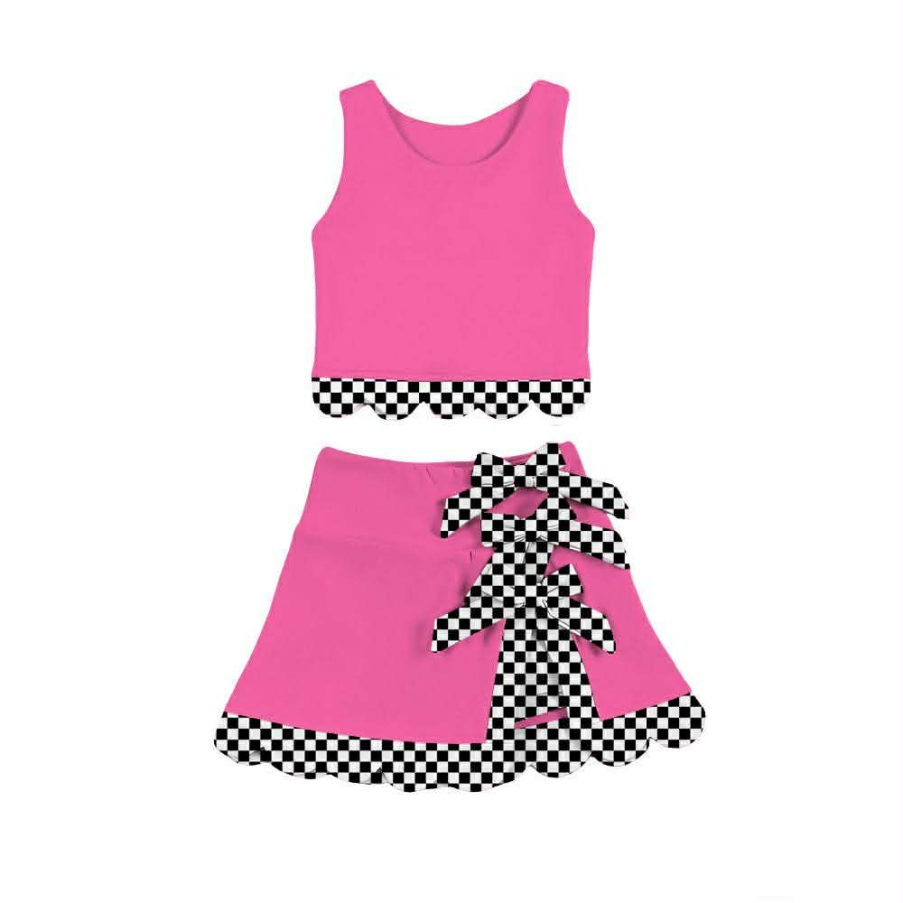 Baby Girls Pink Sleeveless Vests Top Bows Short Yoga Active Scallop Clothes Set Preorder