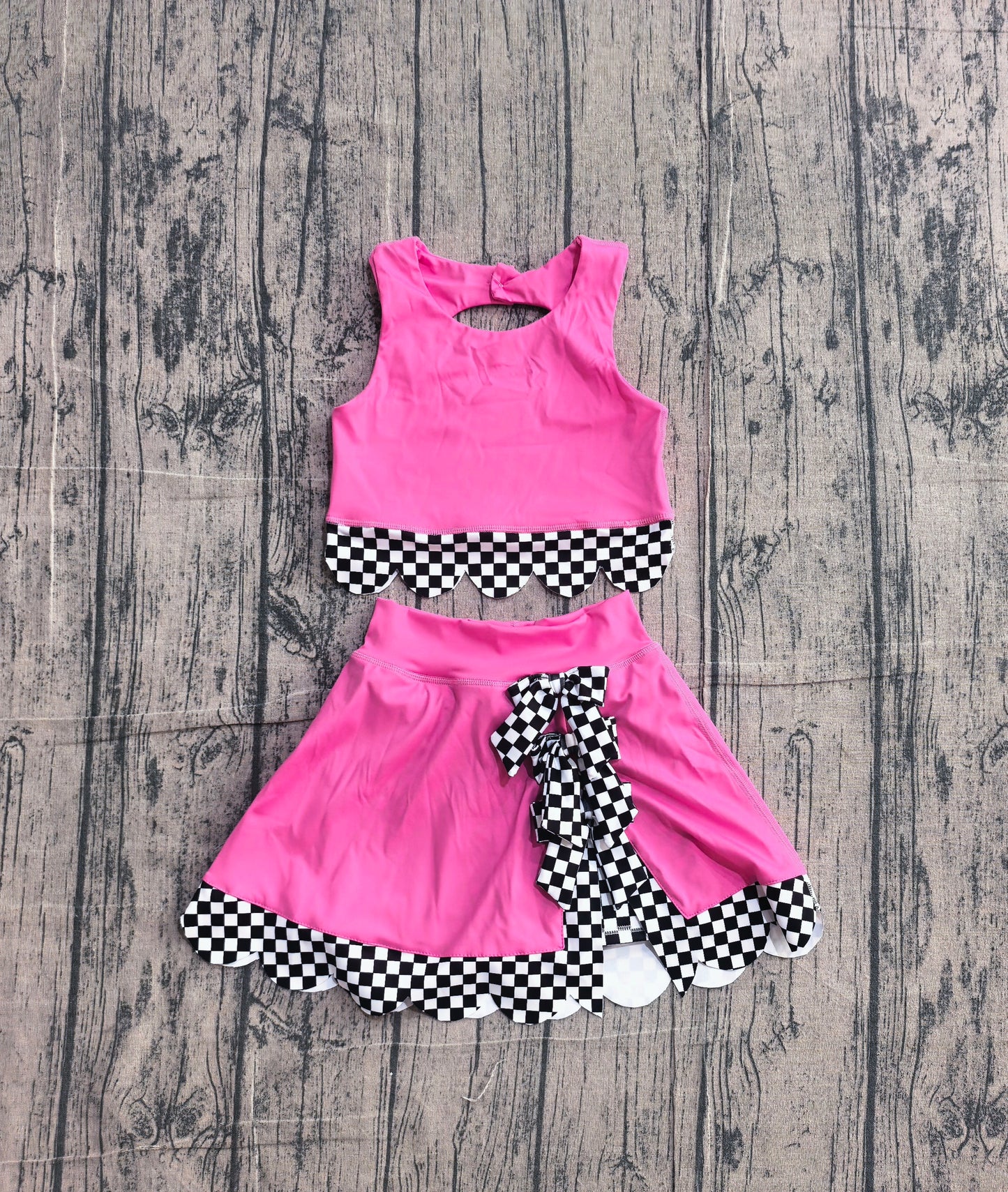 Baby Girls Pink Sleeveless Vests Top Bows Short Yoga Active Scallop Clothes Set Preorder