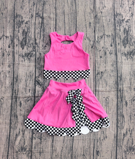 Baby Girls Pink Sleeveless Vests Top Bows Short Yoga Active Scallop Clothes Set Preorder