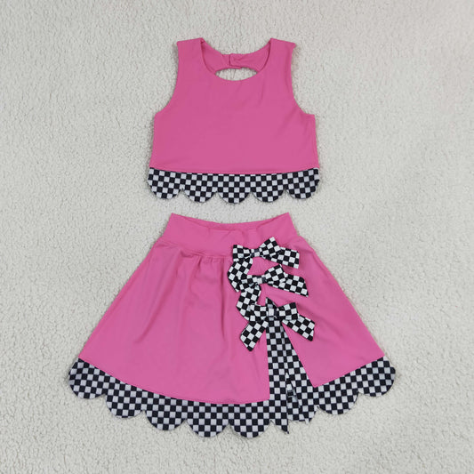 Baby Girls Pink Sleeveless Vests Bows Short Yoga Active Scallop Clothes Set