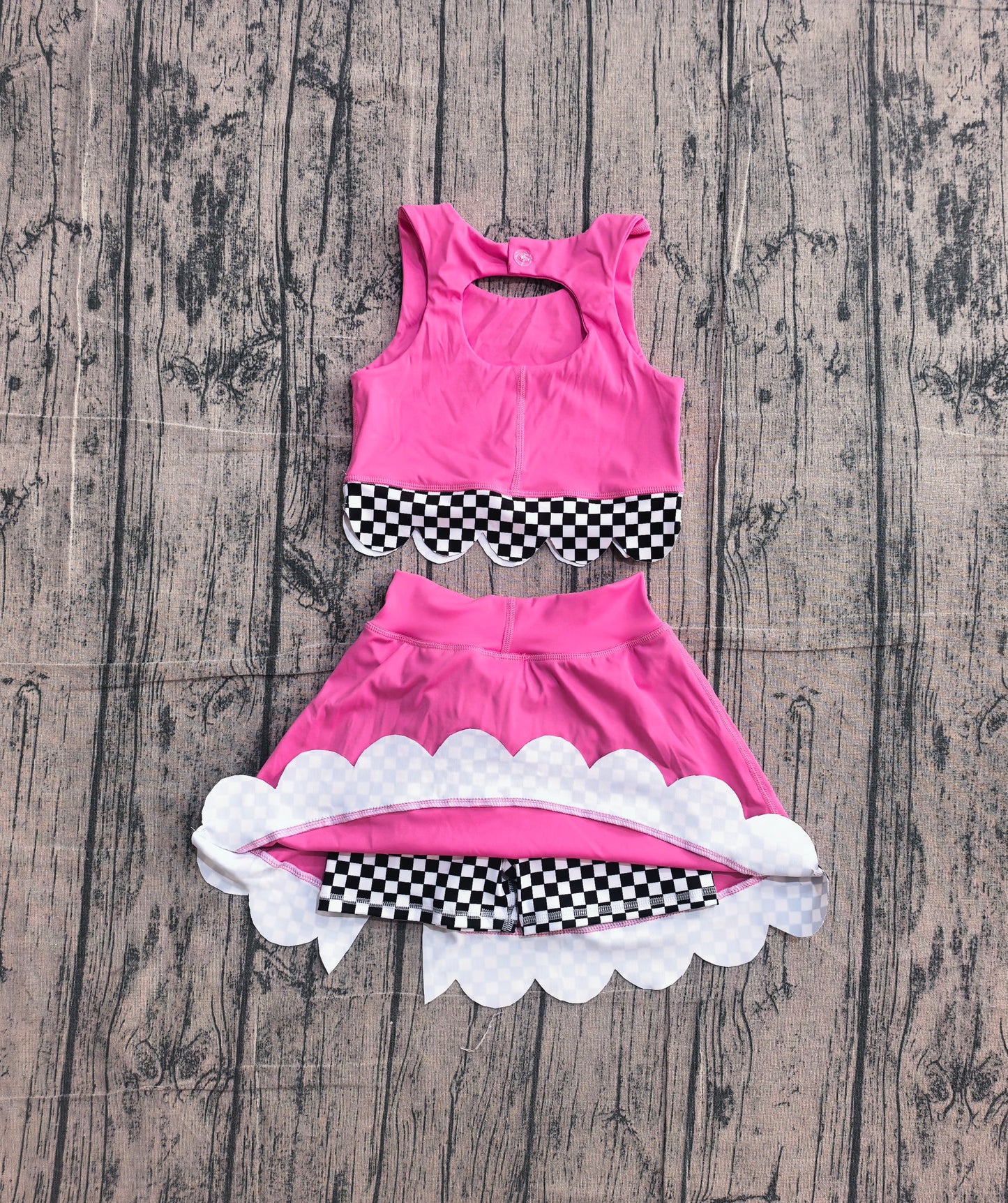 Baby Girls Pink Sleeveless Vests Top Bows Short Yoga Active Scallop Clothes Set Preorder