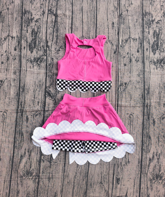 Baby Girls Pink Sleeveless Vests Top Bows Short Yoga Active Scallop Clothes Set Preorder