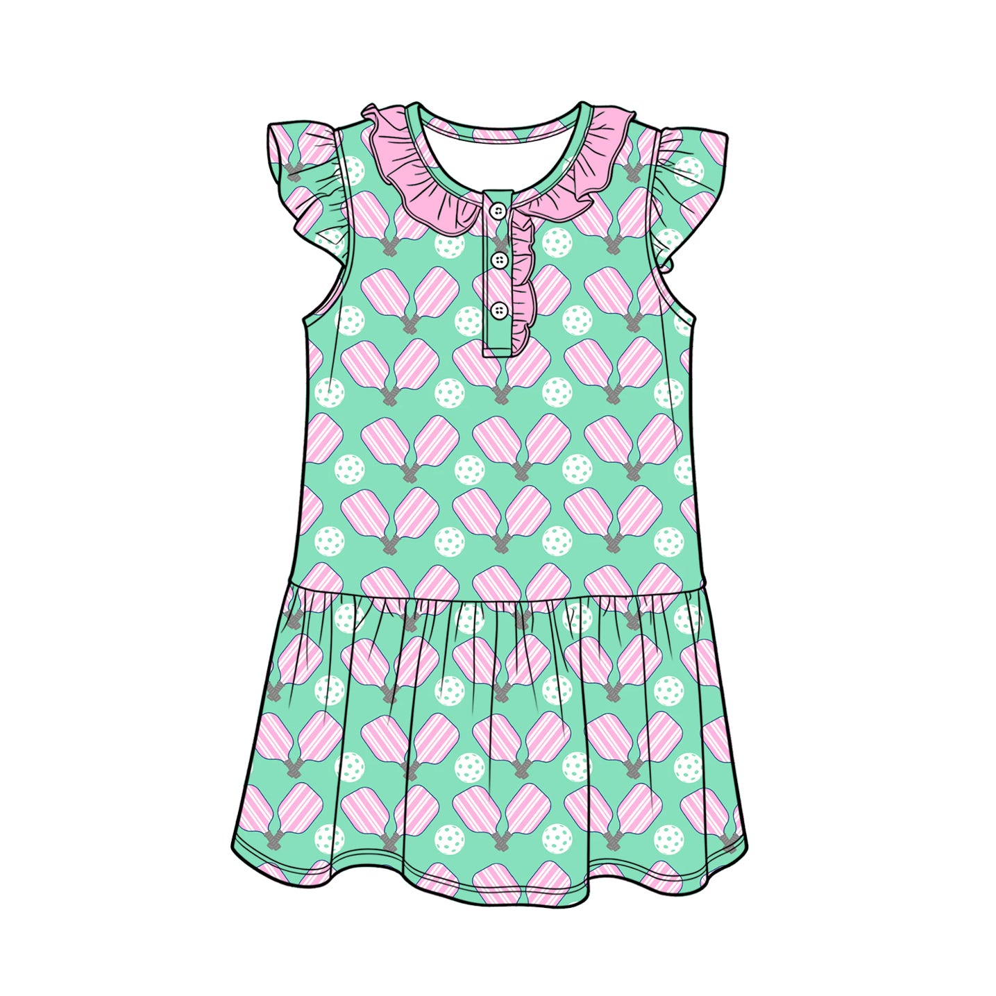 Baby Girls Flutter Sleeve Tennis Button Team Knee Length Dresses Preorder