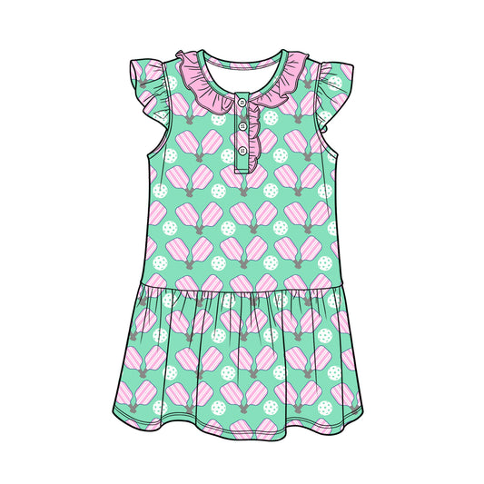 Baby Girls Flutter Sleeve Tennis Button Team Knee Length Dresses Preorder
