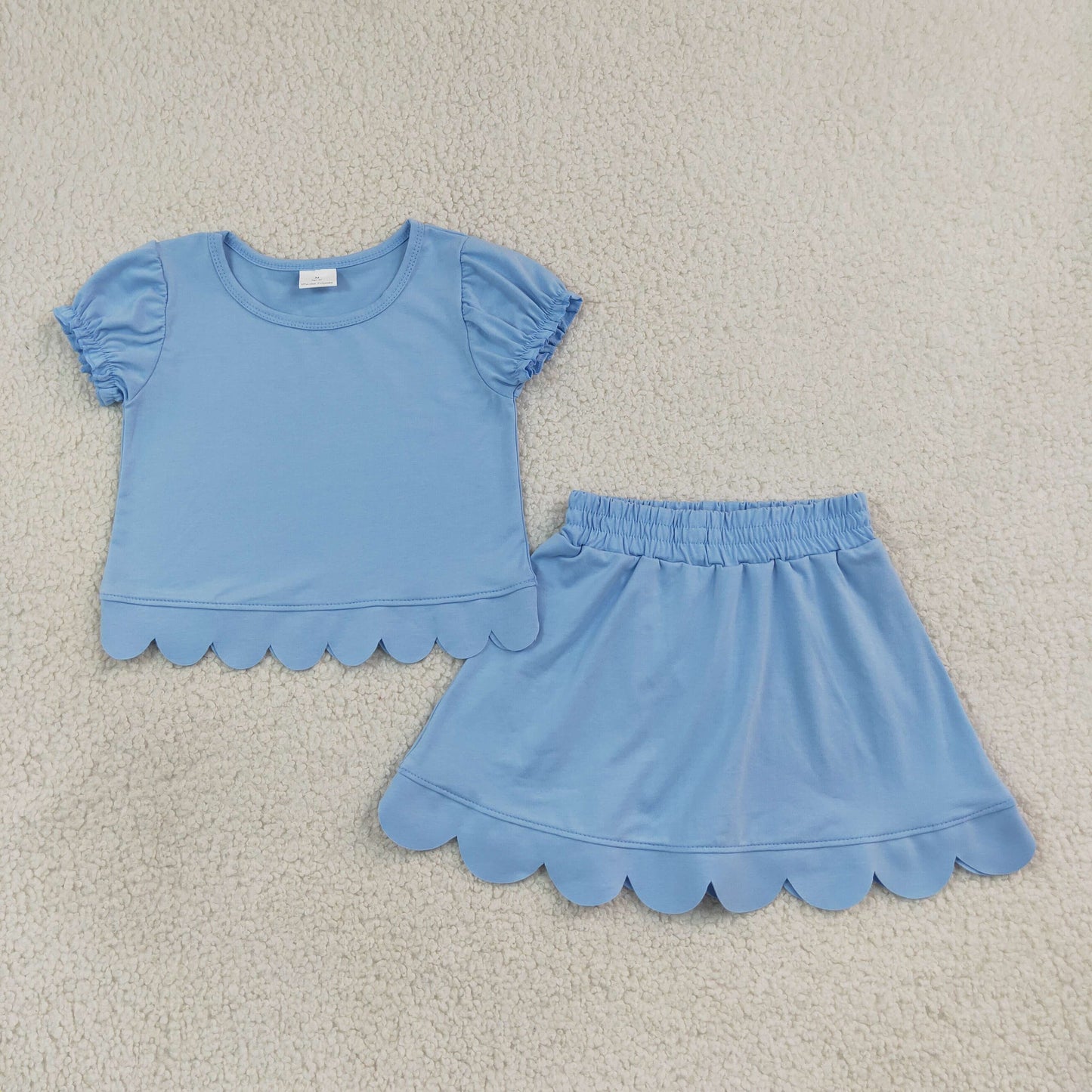 Sibling Baby Girls Short Ruffle Sleeve Top Skirt Short Scallop Clothes Sets