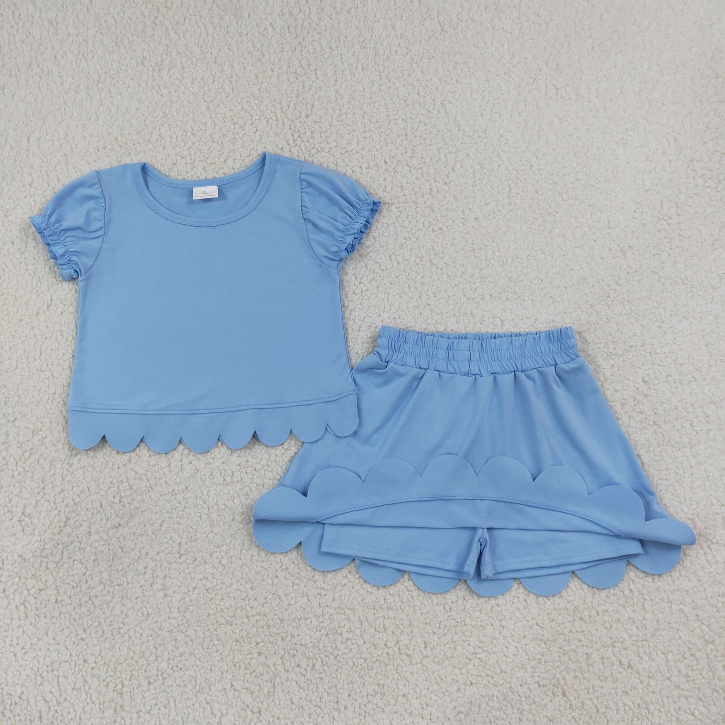 Sibling Baby Girls Short Ruffle Sleeve Top Skirt Short Scallop Clothes Sets