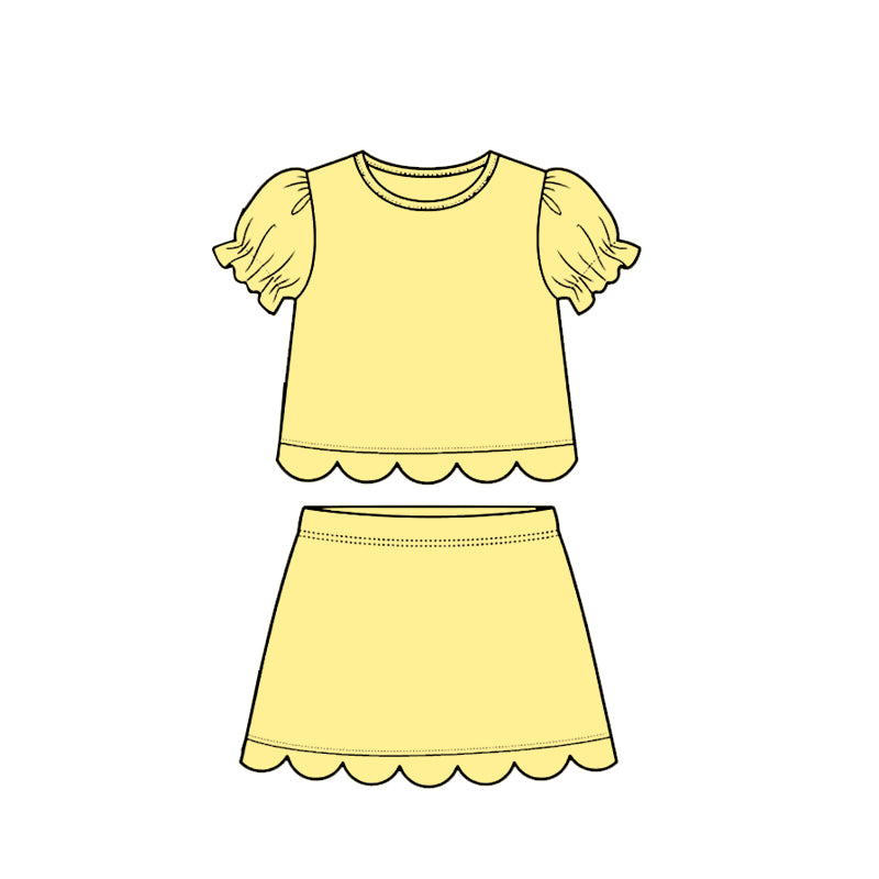 Baby Girls Yellow Short Ruffle Sleeve Top Skirt Short Scallop Clothes Sets Preorder