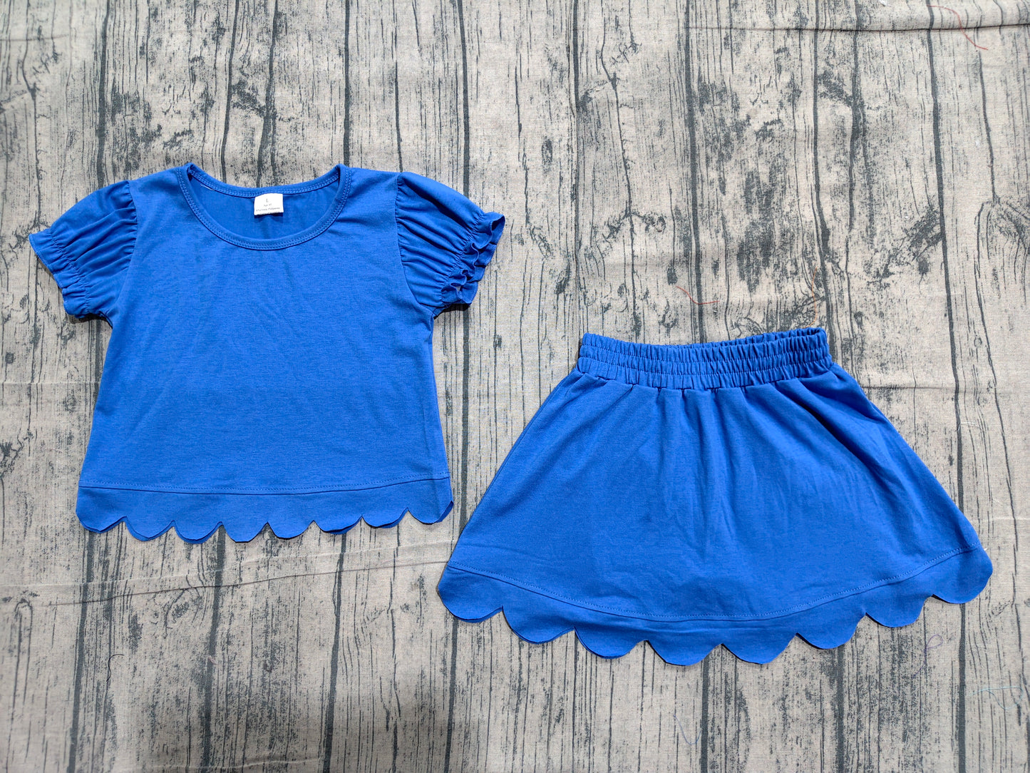 Baby Girls Hot Blue Short Ruffle Sleeve Top Skirt Short Scallop Clothes Sets Preorder