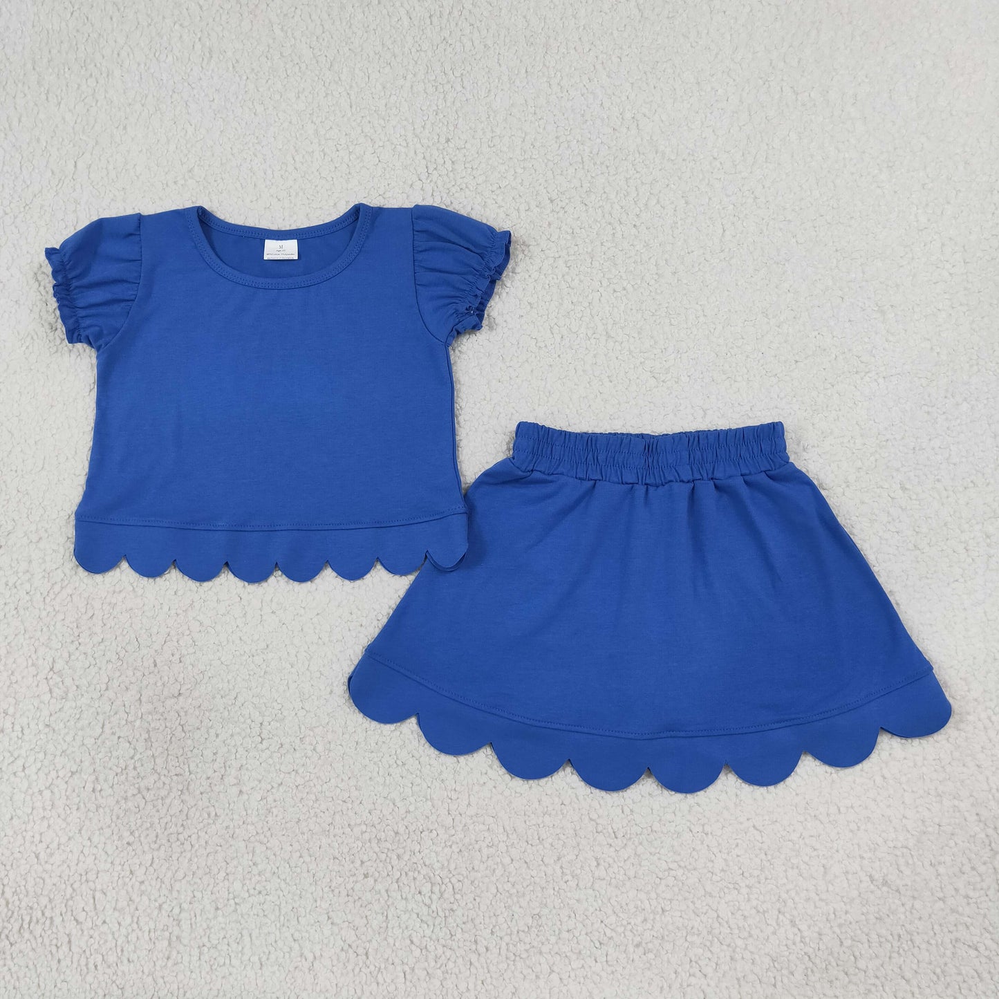 Sibling Baby Girls Short Ruffle Sleeve Top Skirt Short Scallop Clothes Sets
