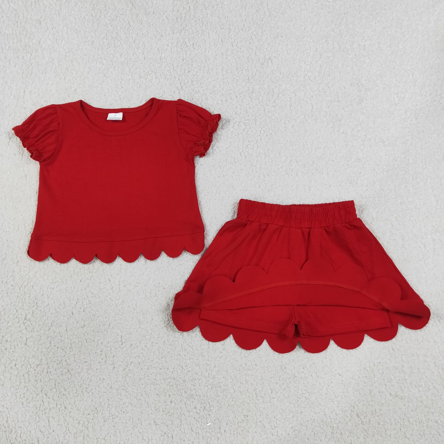 Sibling Baby Girls Short Ruffle Sleeve Top Skirt Short Scallop Clothes Sets