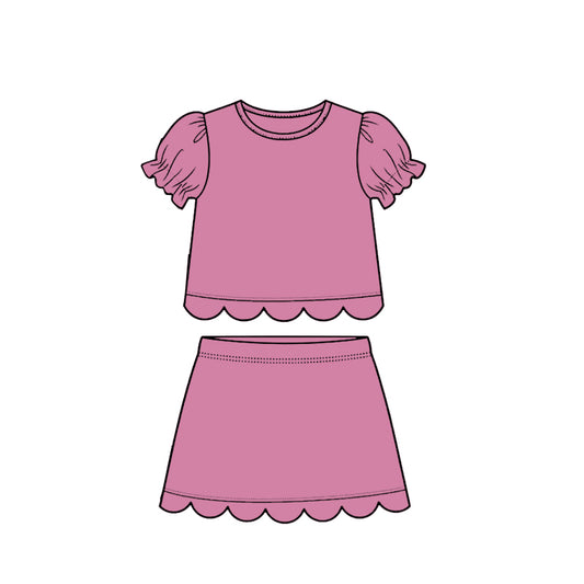 Baby Girls Pink Short Ruffle Sleeve Top Skirt Short Scallop Clothes Sets Preorder