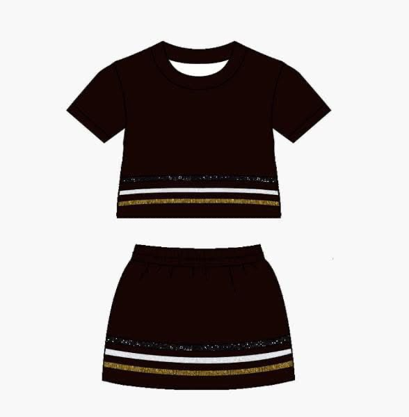Baby Girls Dark Brown Short Sleeve Stripe Top Skirt Short Clothes Sets Preorder