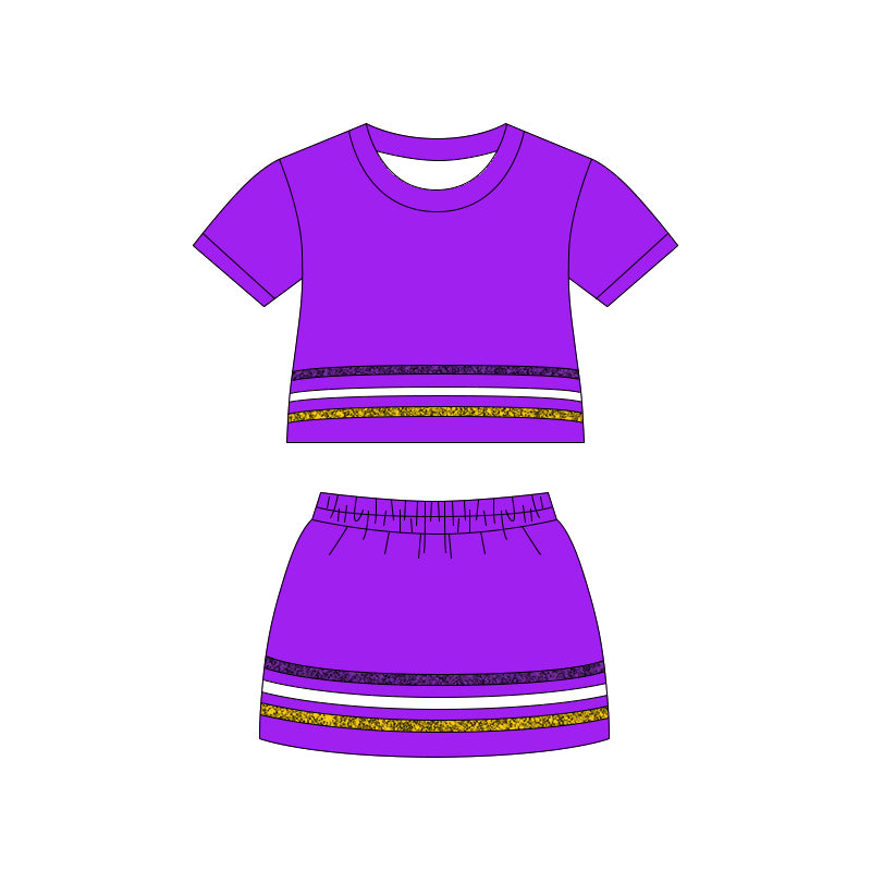 Baby Girls Purple Short Sleeve Stripe Top Skirt Short Clothes Sets Preorder