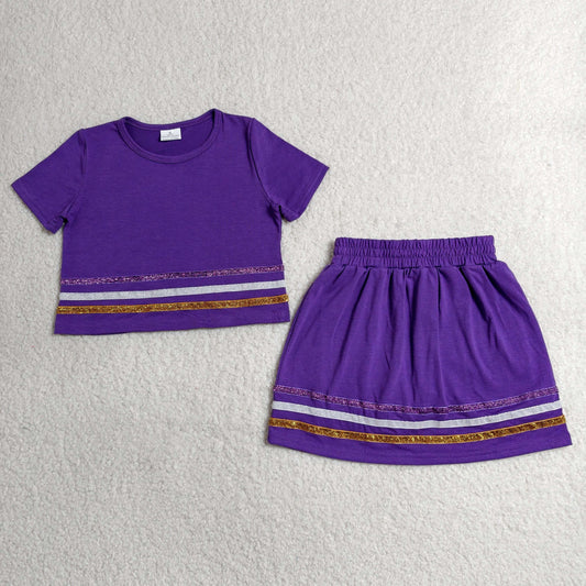 Baby Girls Purple Short Sleeve Stripe Top Skirt Short Slouchy Clothes Sets