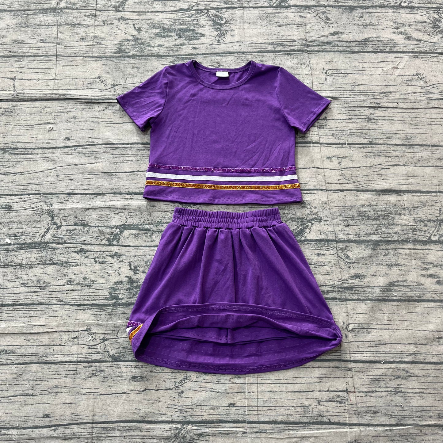 Baby Girls Purple Short Sleeve Stripe Top Skirt Short Clothes Sets Preorder