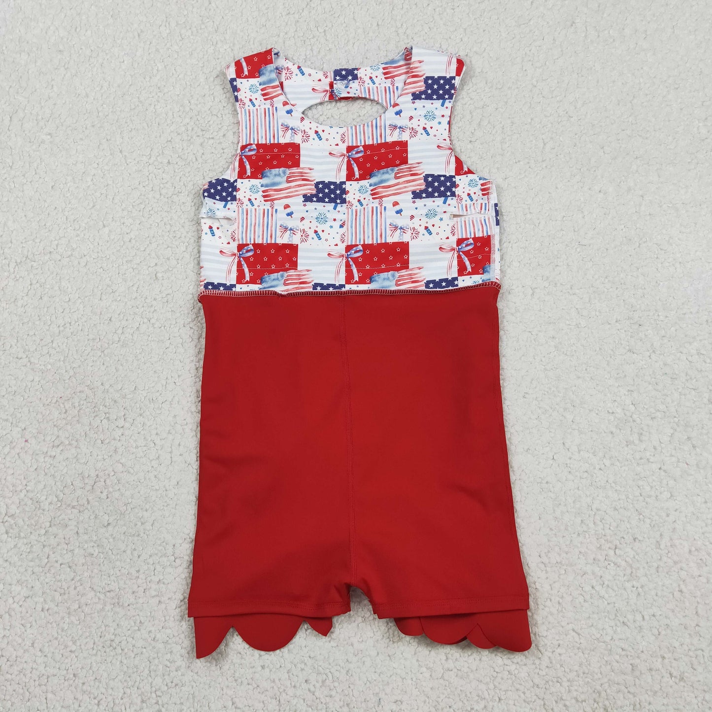 Baby Girls Bows Flags 4th of July Yoga Active Short Scallop Knee Length Dress