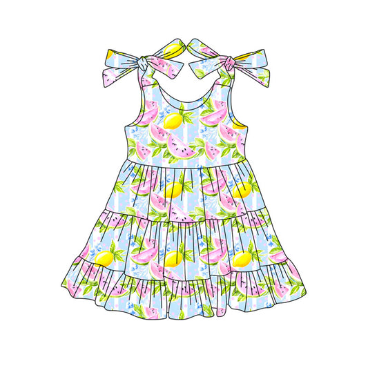 Baby Girls Strap Watermelon Lemons Patchwork Knee Length Dresses Preorder