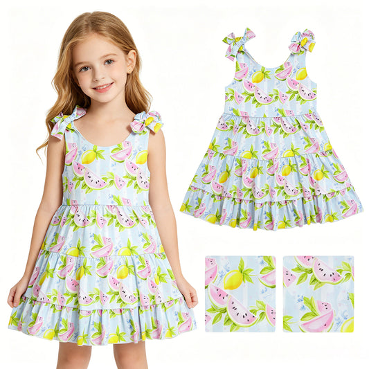 Baby Girls Strap Watermelon Lemons Patchwork Knee Length Dresses