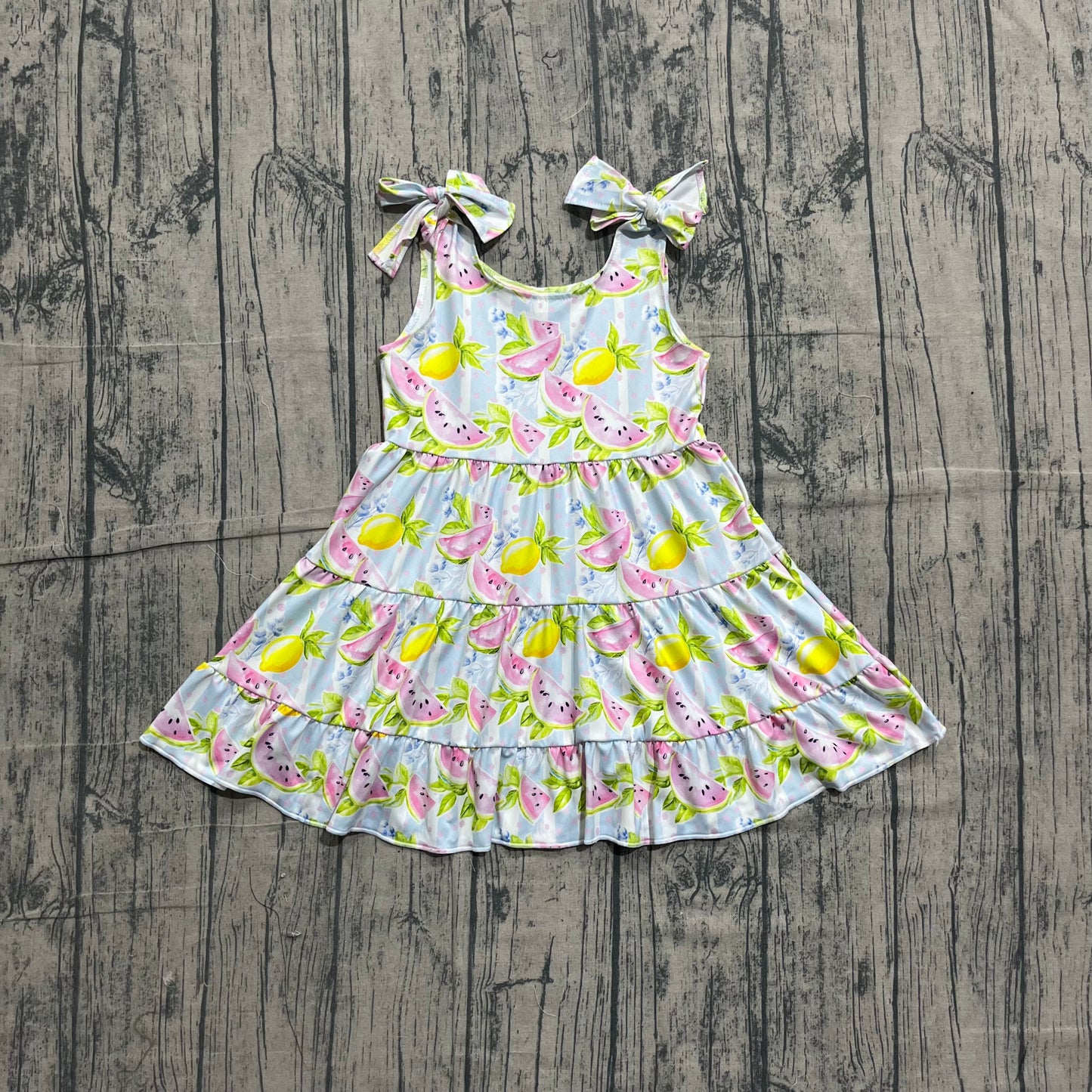 Baby Girls Strap Watermelon Lemons Patchwork Knee Length Dresses Preorder