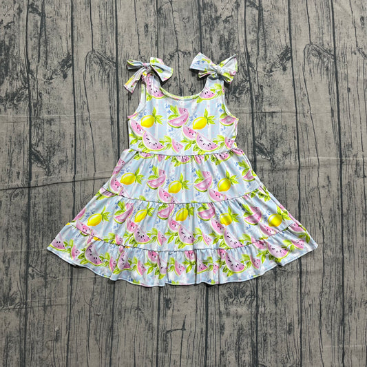 Baby Girls Strap Watermelon Lemons Patchwork Knee Length Dresses Preorder