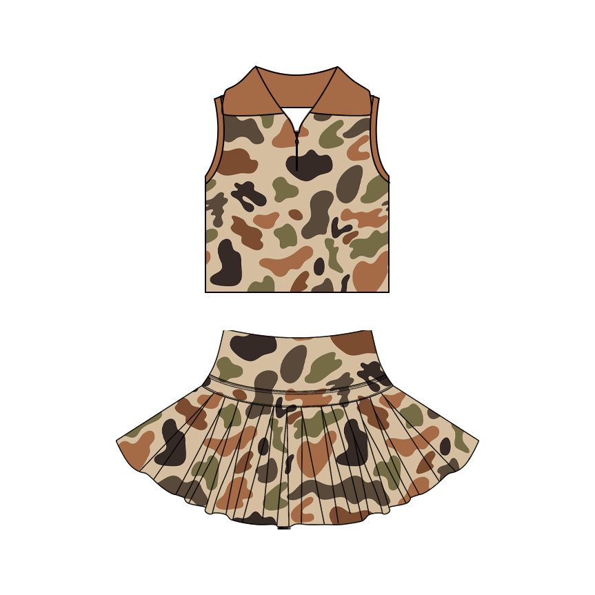 Baby Girls Camo Zipper Top Skirt Short Yoga Active Clothes Set Preorder