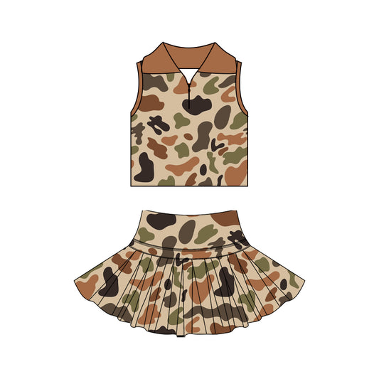 Baby Girls Camo Zipper Top Skirt Short Yoga Active Clothes Set Preorder