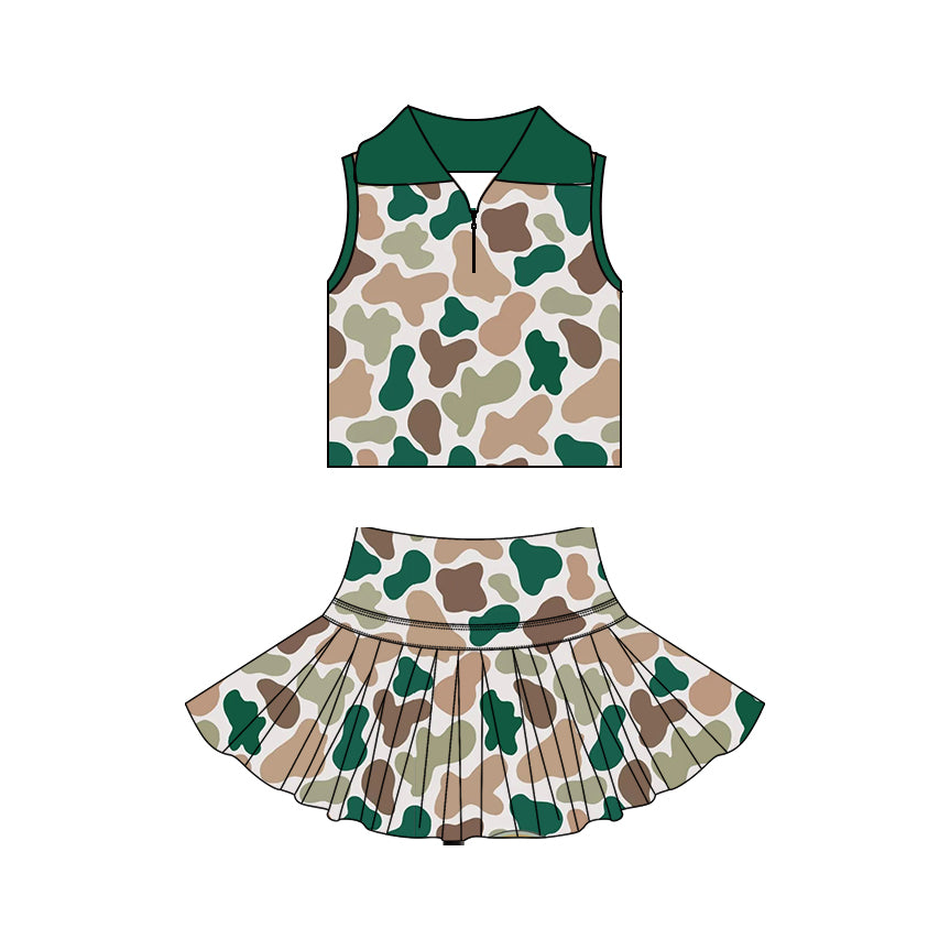 Baby Girls Camo Zipper Top Skirt Short Yoga Active Clothes Set Preorder
