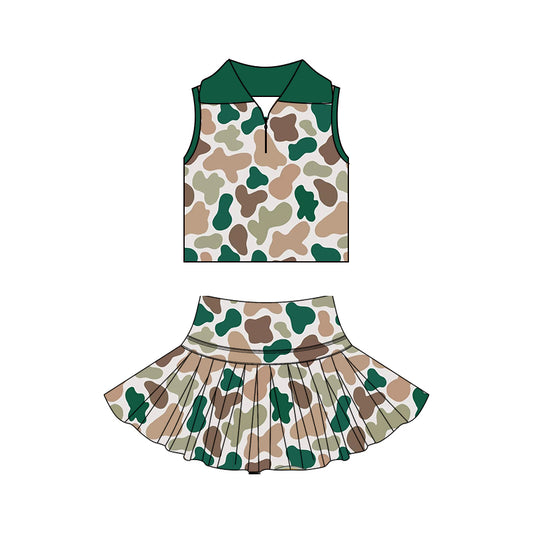 Baby Girls Camo Zipper Top Skirt Short Yoga Active Clothes Set Preorder