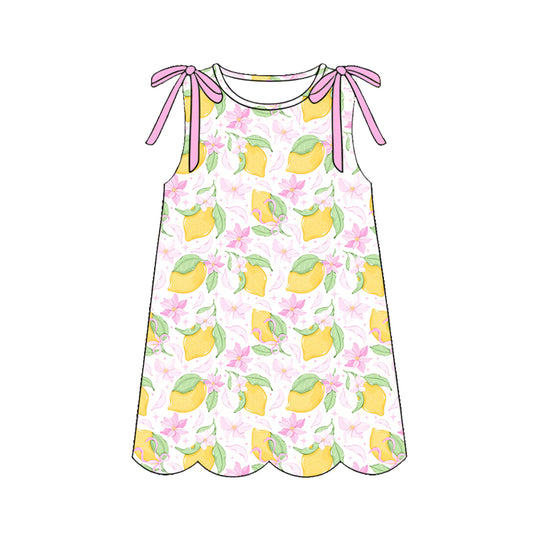 Baby Girls Sleeveless Lemons Flowers Scallop Knee Length Dresses Preorder