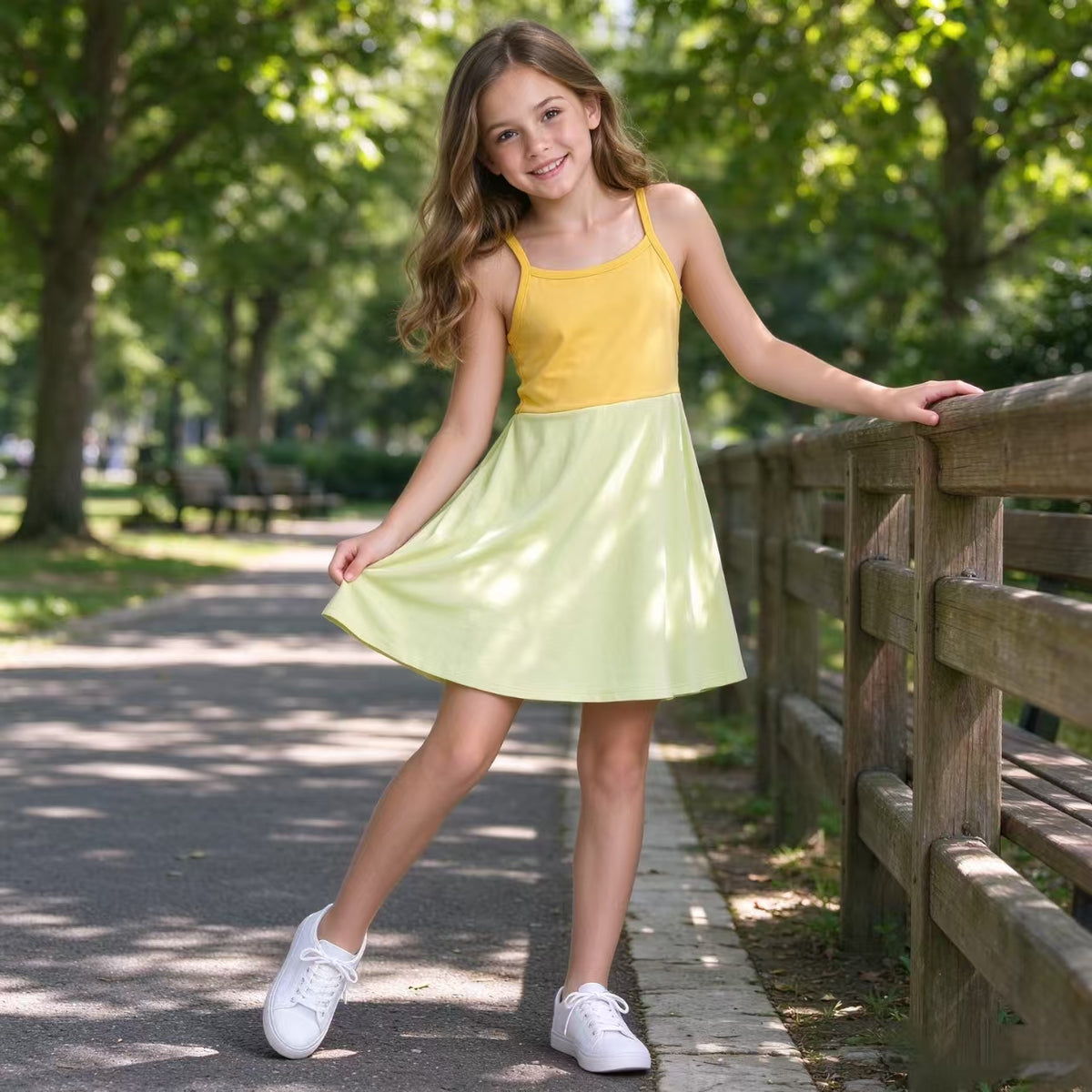 Baby Girls Yellow Strap Yoga Active Patchwork Knee Length Dress