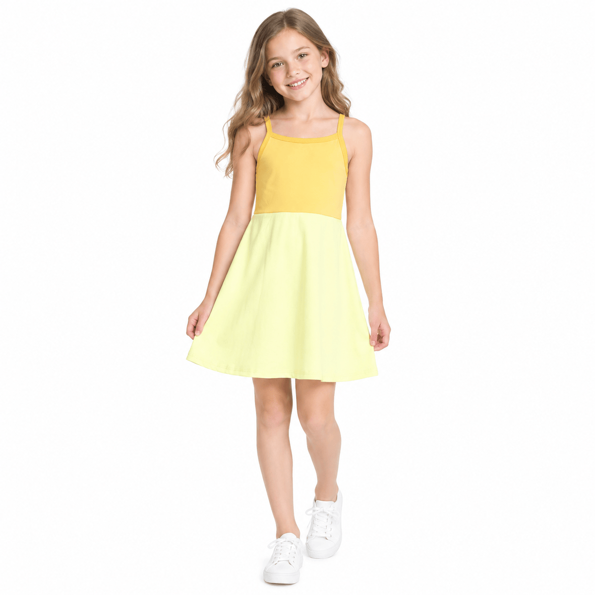 Baby Girls Yellow Strap Yoga Active Patchwork Knee Length Dress