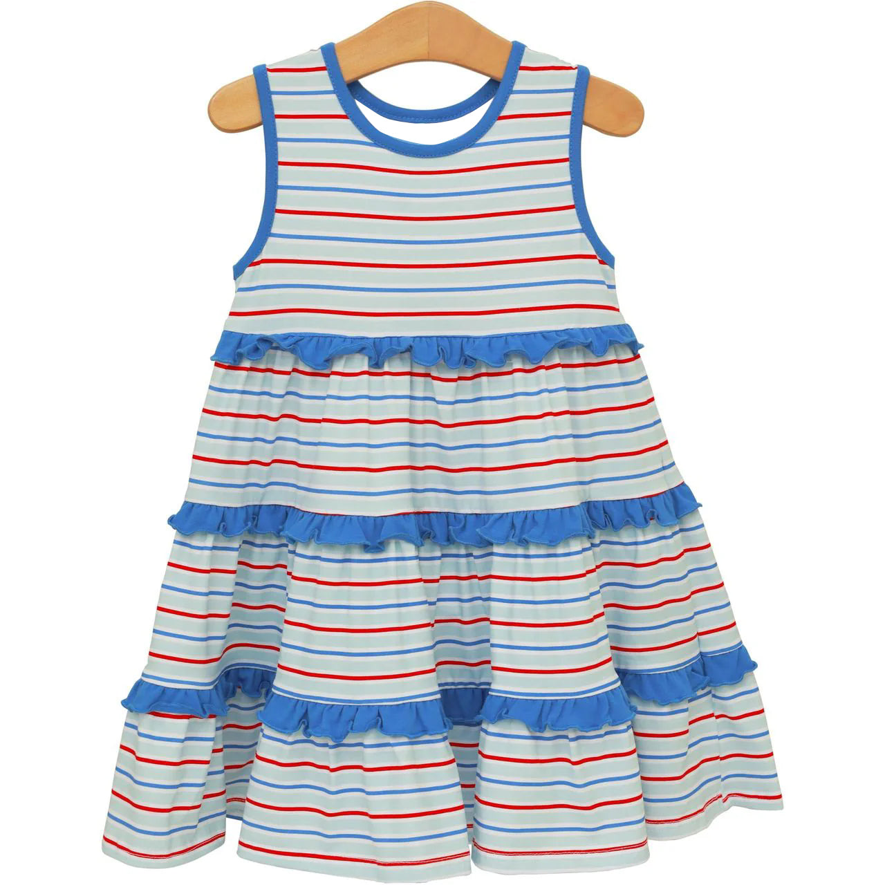 Baby Girls Sleeveless Red Blue Stripe 4th of July Patchwork Knee Length Dress Preorder