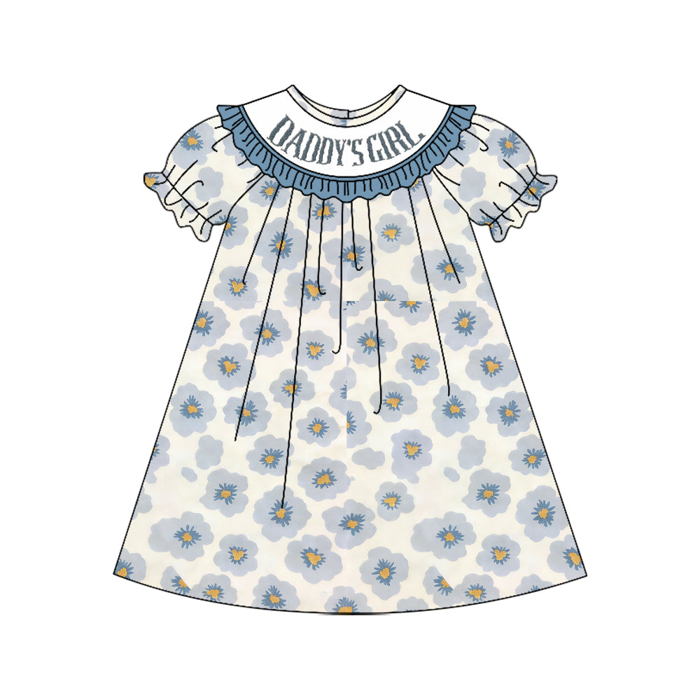 Baby Short Ruffle Sleeve Daddy's Girl Flowers Knee Length Dress Preorder